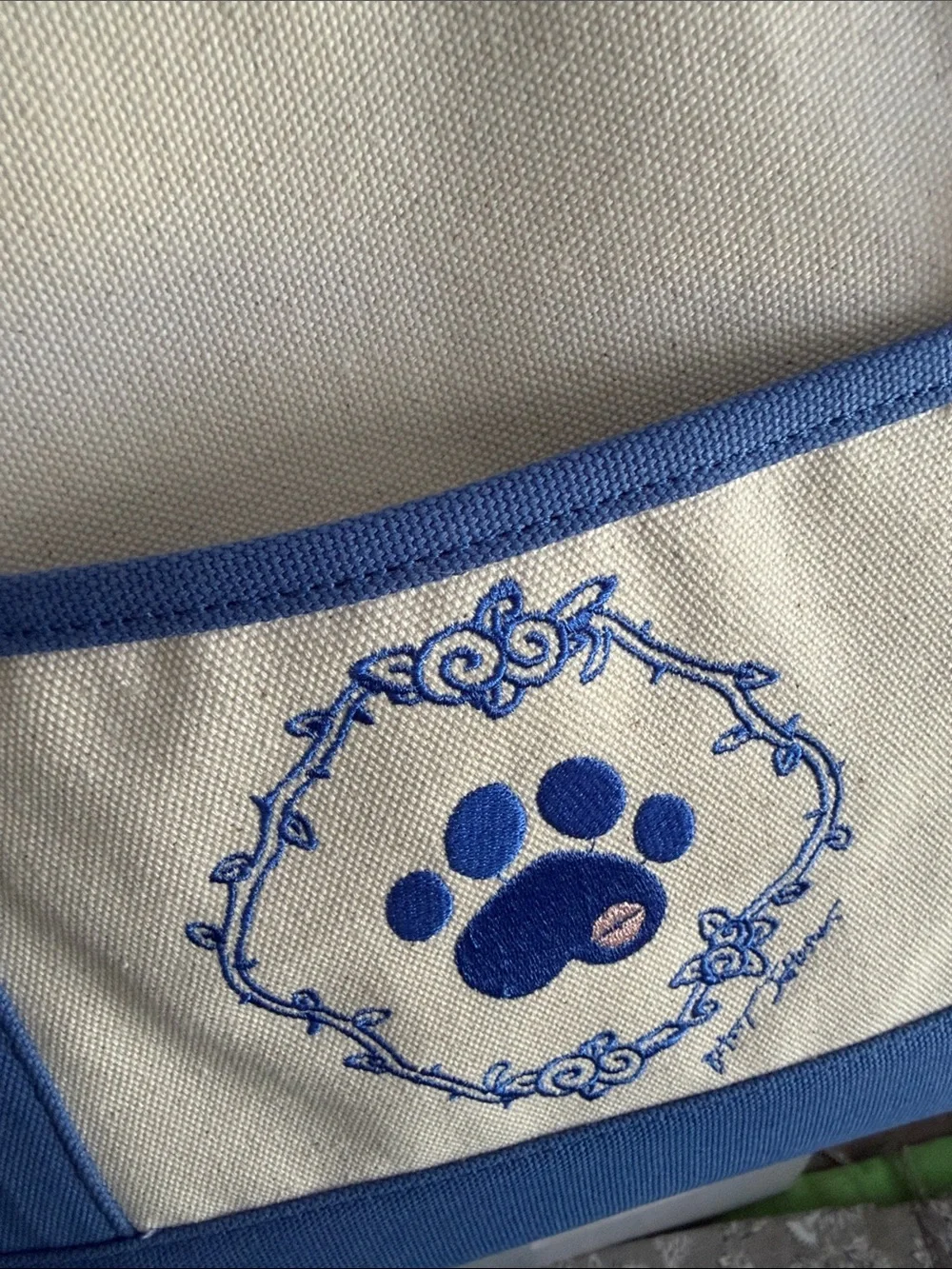 Betsey Johnson Hot Pink Tag Canvas Tote with Blue Trim